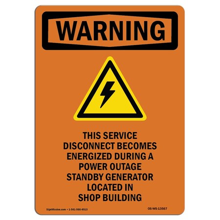 Signmission OSHA WARNING Sign, This Service Disconnect W/ Symbol, 14in X 10in Aluminum, 10" W, 14" L, Portrait OS-WS-A-1014-V-13567